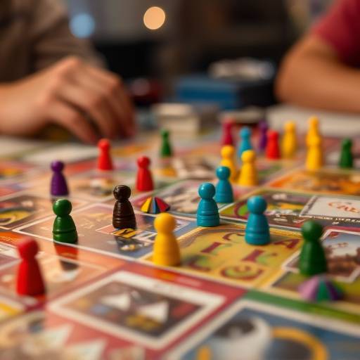 A board game with colorful pieces and cards, promoting strategy and fun