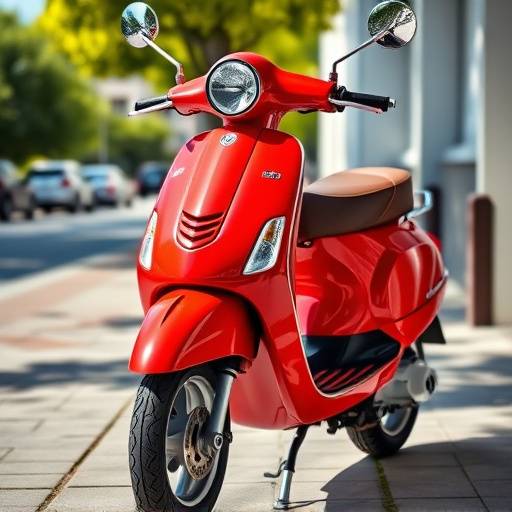 A bright red scooter with a adjustable handlebar