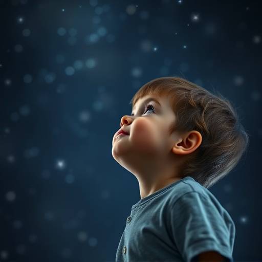 A child happily looking at the stars projected by the Starlight Projector