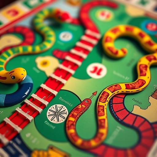 A colorful Snakes and Ladders board game