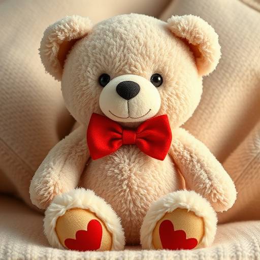 A plush, cuddly teddy bear with a red bow tie