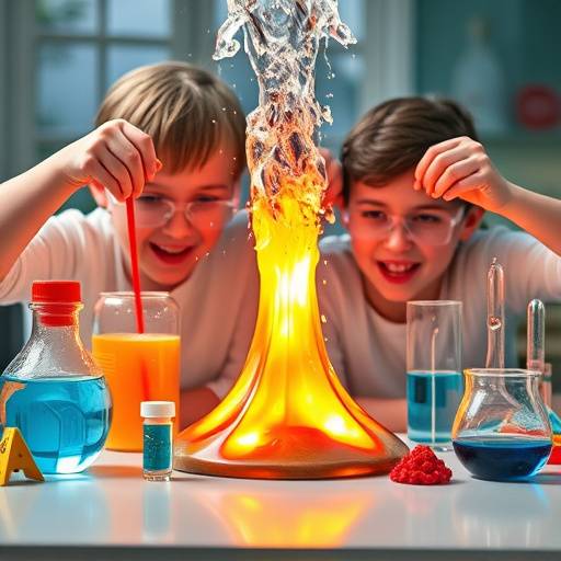 A science experiment kit for kids including ingredients for making slime and volcanos