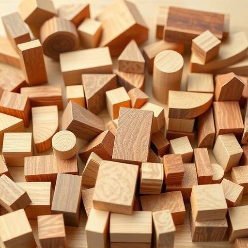 A set of wooden building blocks in various shapes and colors